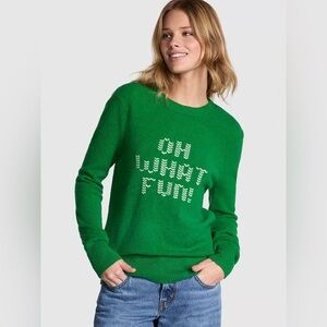 PINK Collegiate Knit Crewneck Sweater in Verdant Green "OH WHAT FUN!".